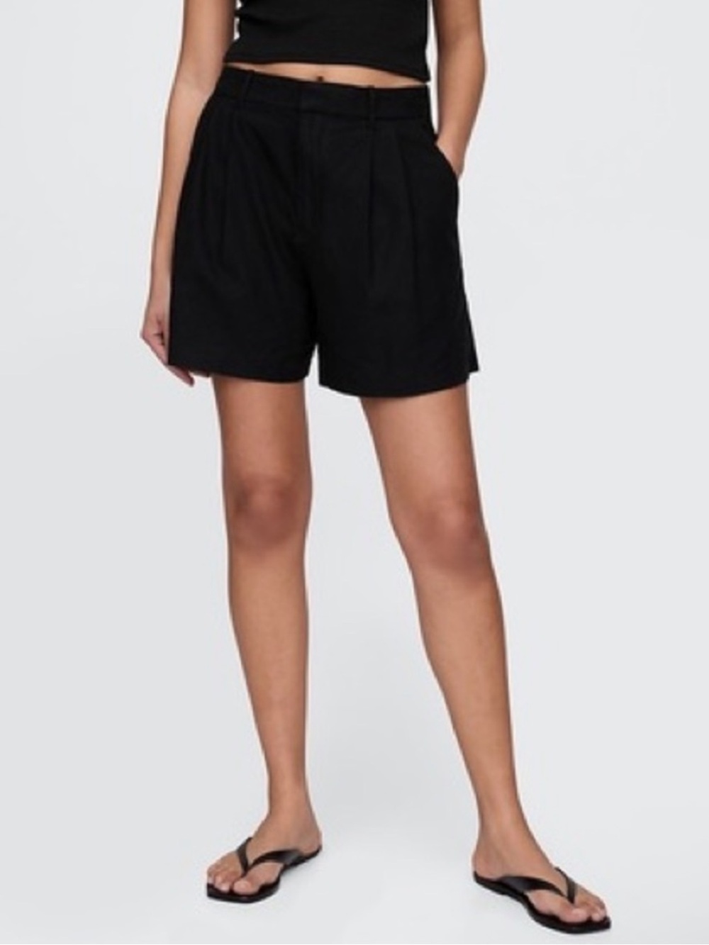 GAP 365 High Rise Linen Blend Pleated Shorts Black Size Medium